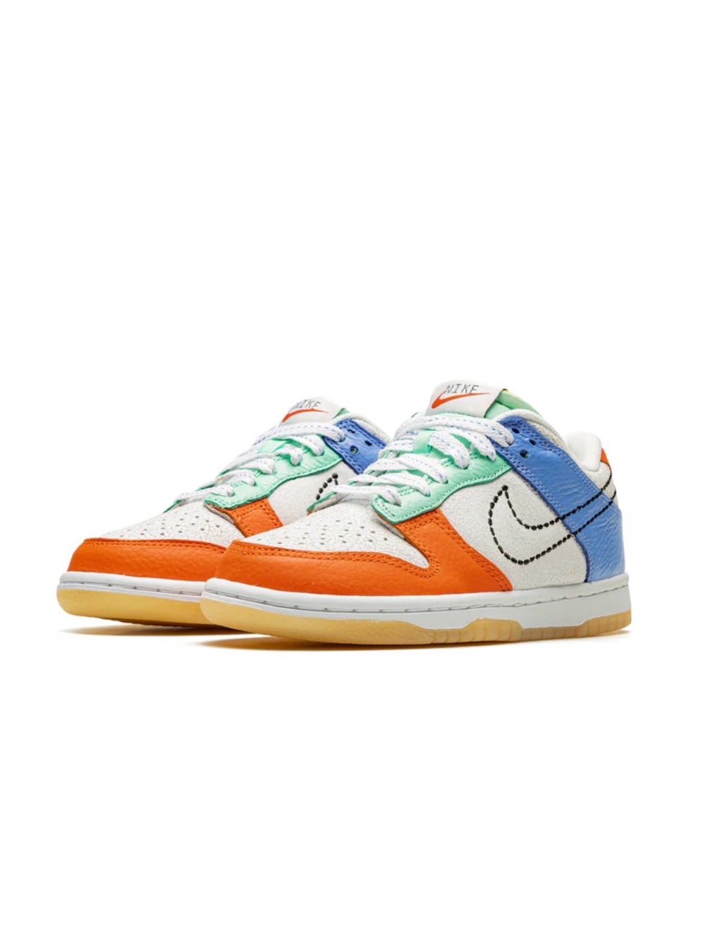 Nike Boys Dunk Low Low-Top Sneakers in Orange, Blue, Mint & White